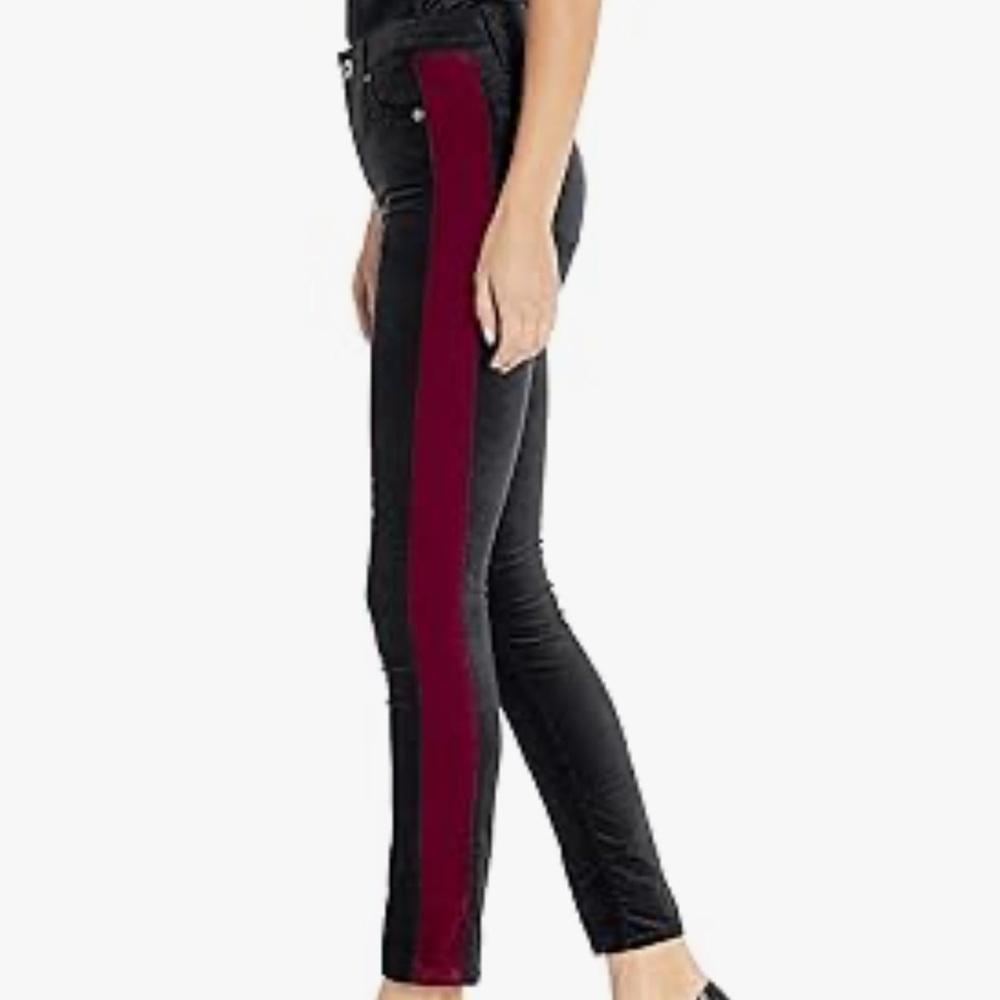 AG Adriano Goldschmied Mari Tuxedo Stripe Straight Leg Velvet Pants